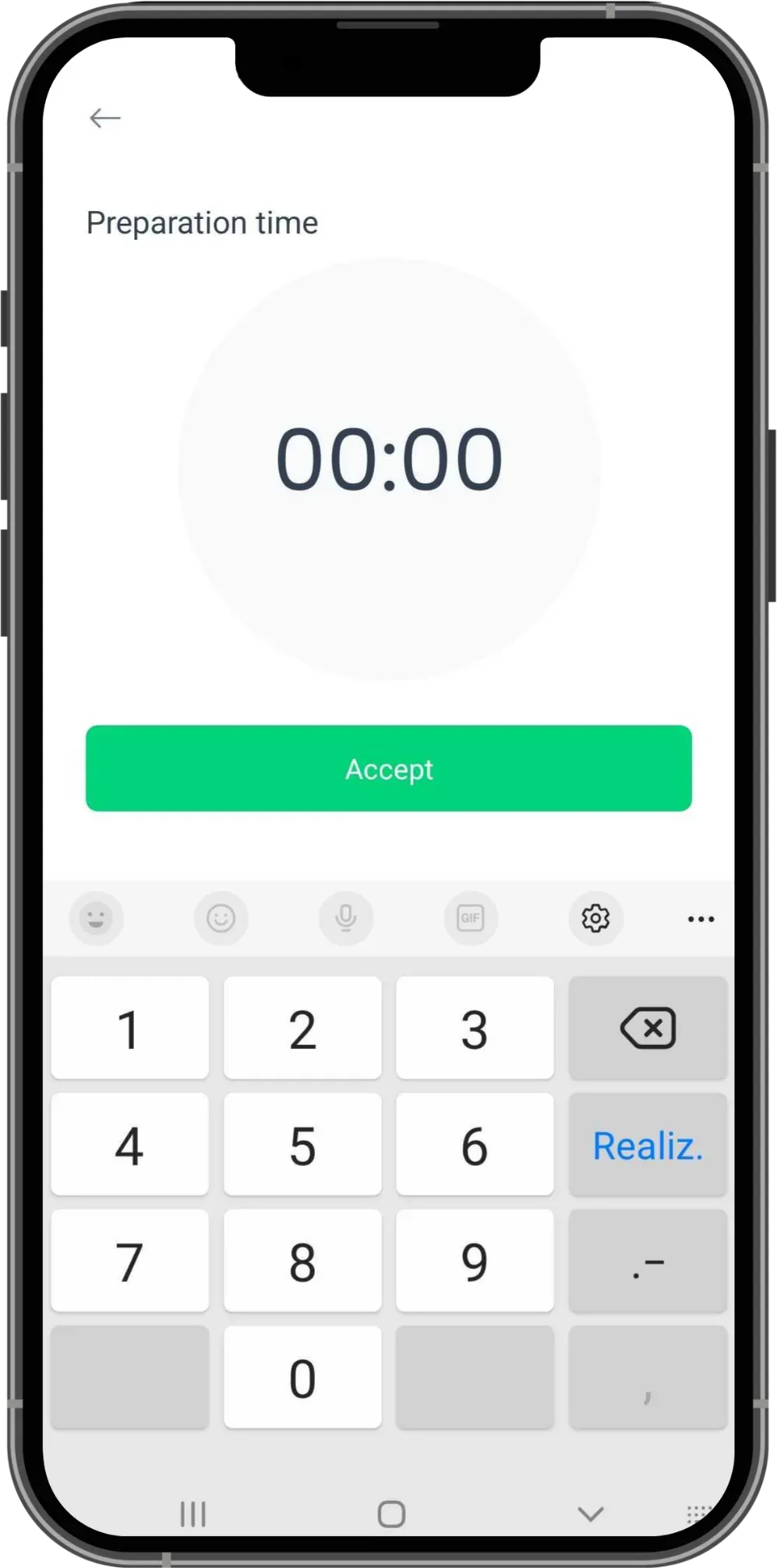 Merchant app preparation time screen with a timer and an Accept button.